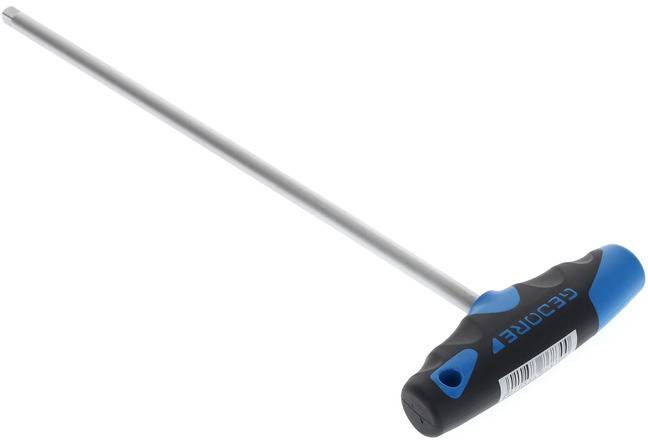 Langer T-Griff Sechskantschlüssel mit blau-schwarzem Griff, verwendet zum Lösen oder Festziehen von Schrauben.