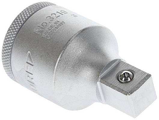Metalladapter mit quadratischem Anschluss, graviert mit 'No. 3219, Made in Germany'. Verwendet zum Verbinden von Werkzeugen.