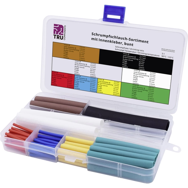 TRU COMPONENTS T1807CA005 Schrumpfschlauchsortiment Rot, Blau, Gelb, Grün, Transparent, Braun, Weiß TRU COMPONENTS T1807CA005 Schrumpfschlauchsortiment Rot, Blau, Gelb, Grün, Transparent, Braun, Weiß