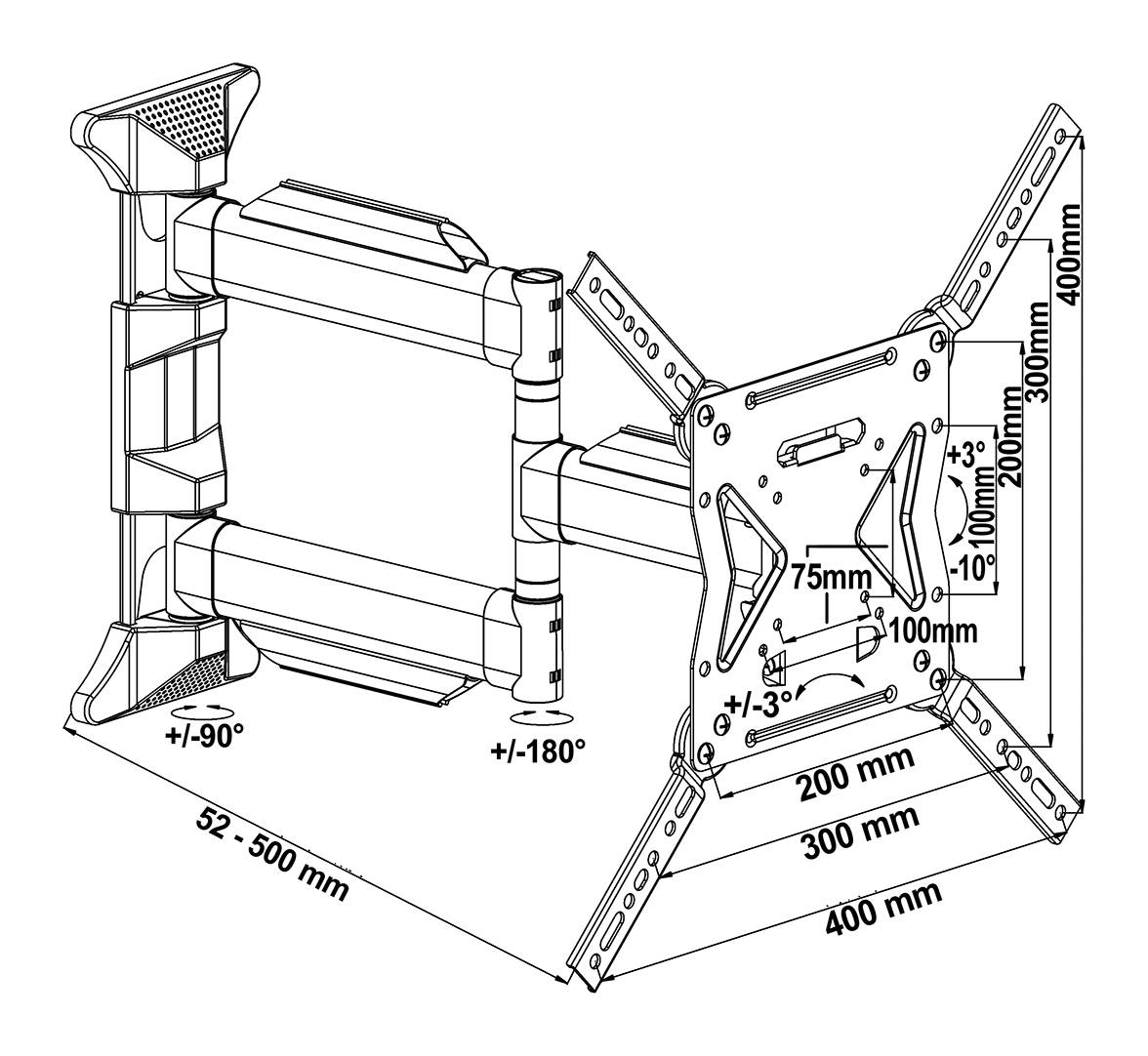 My Wall H19-2L TV-Wandhalterung Ausziehbar, Variabler Wandabstand 66,0cm (26") - 119,4cm (47") Neigbar+Schwenkbar, Rotierbar