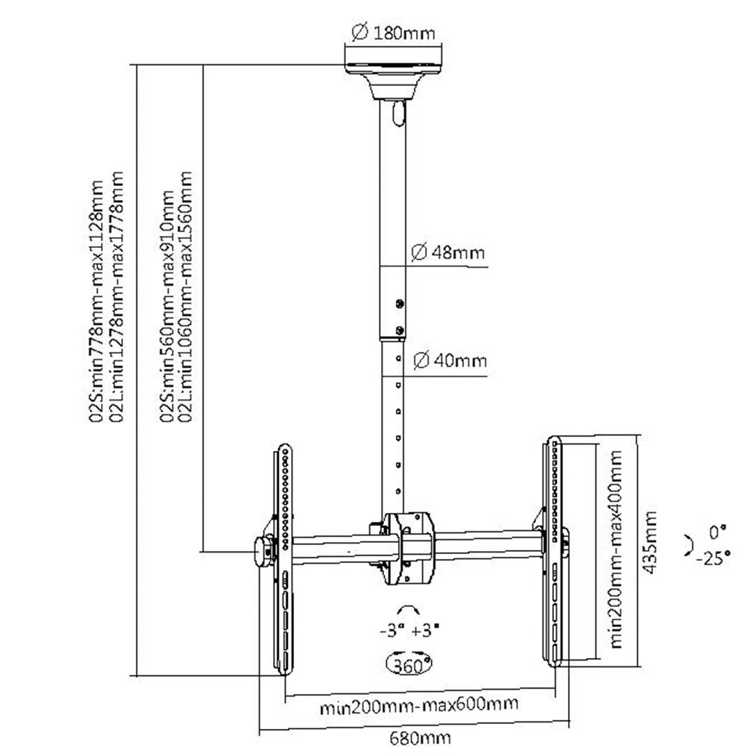 My Wall HD3L TV-Deckenhalterung Ausziehbar 94,0 cm (37") - 177,8 cm (70") Neigbar+Schwenkbar, Rotierbar