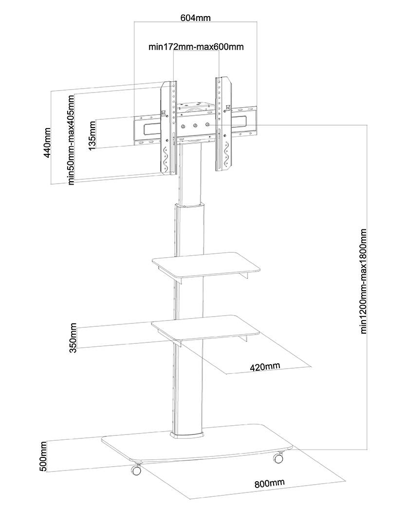 My Wall HP100L TV-Rollwagen Ausziehbar, Höhenverstellbar 94,0cm (37") - 177,8cm (70") Starr