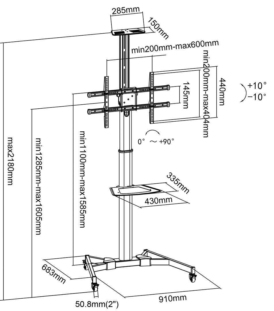 My Wall HP105L TV-Rollwagen 94,0cm (37") - 177,8cm (70") Neigbar+Schwenkbar