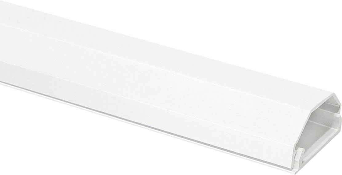 Weißer Kabelkanal mit rechteckigem Querschnitt zur ordentlichen Führung und Abdeckung von Kabeln an Wänden oder Decken.