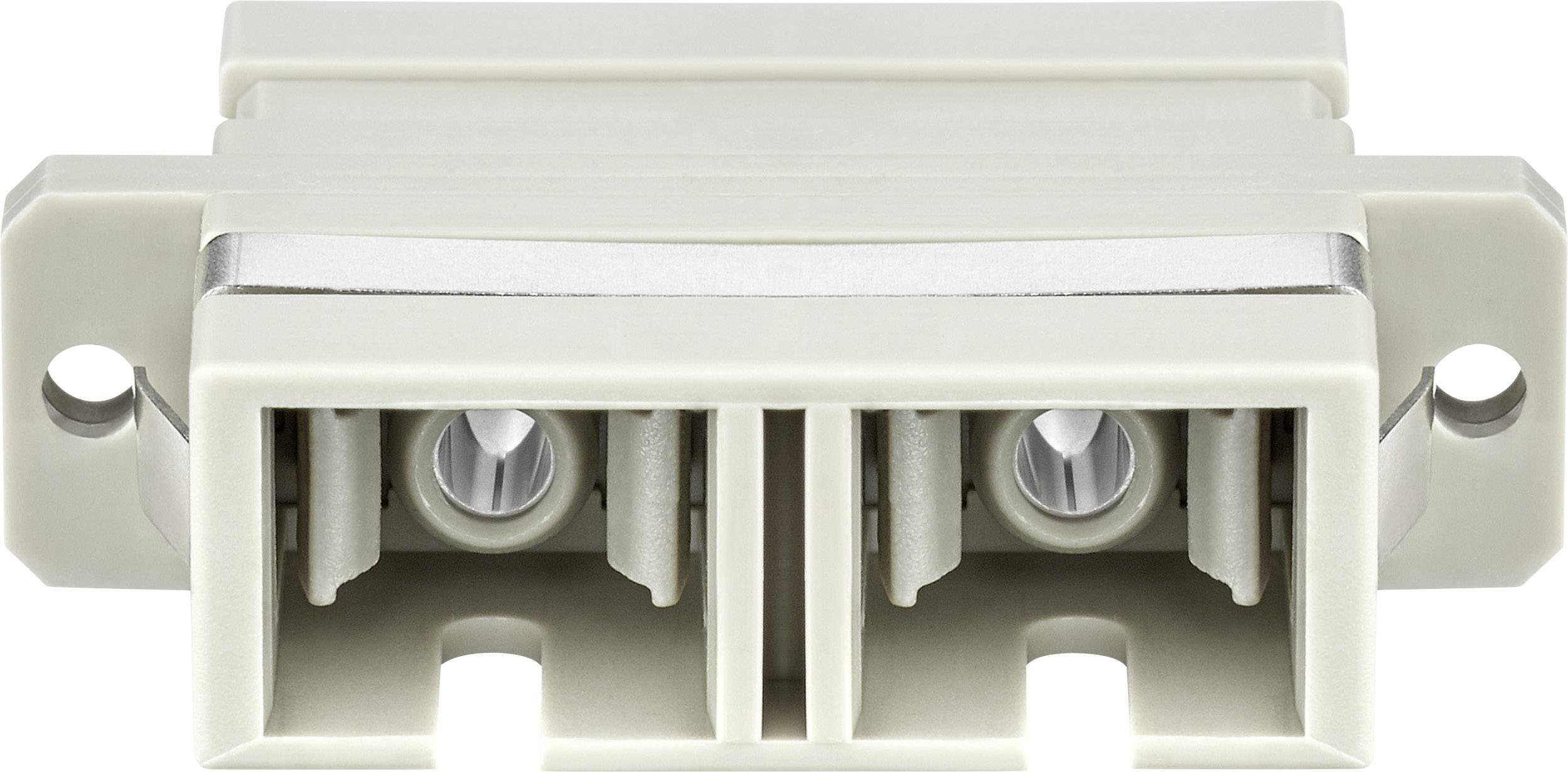 Zweiportiger LC-LWL-Koppler in Beige für Glasfaserverbindungen, mit optischen Anschlüssen auf der Vorderseite.