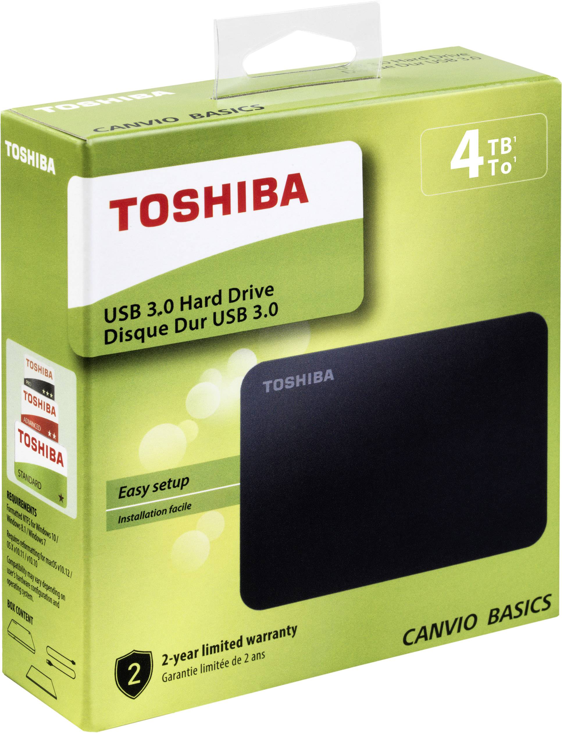 Toshiba Canvio Basics 4TB Externe Festplatte 6.35cm (2.5 Zoll) USB 3.2 Gen 1 (USB 3.0) Matt Schwarz HDTB440EK3CA