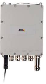 Ein rechteckiges, graues Netzwerkgerät mit mehreren Anschlussbuchsen an der Unterseite und einem Firmenlogo auf der Vorderseite.