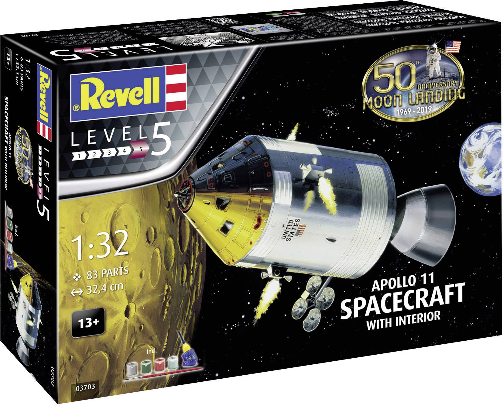 Revell 03703 Apollo 11 Spacecraft with Interior Raumfahrtmodell Bausatz 1:32