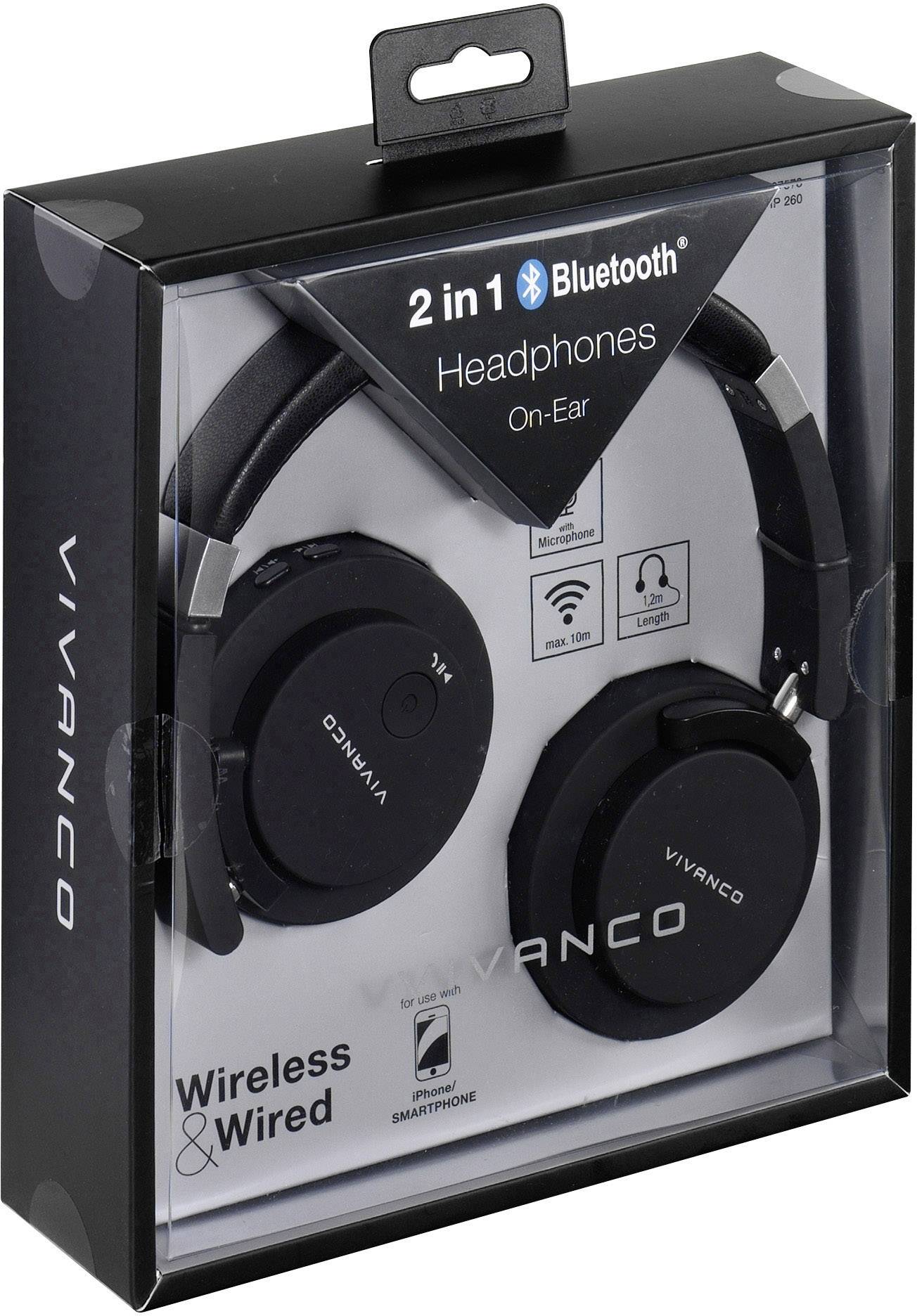 Vivanco BTHP 260 On Ear Kopfhörer Bluetooth®, kabelgebunden Schwarz Faltbar, Headset, Batterieladeanzeige