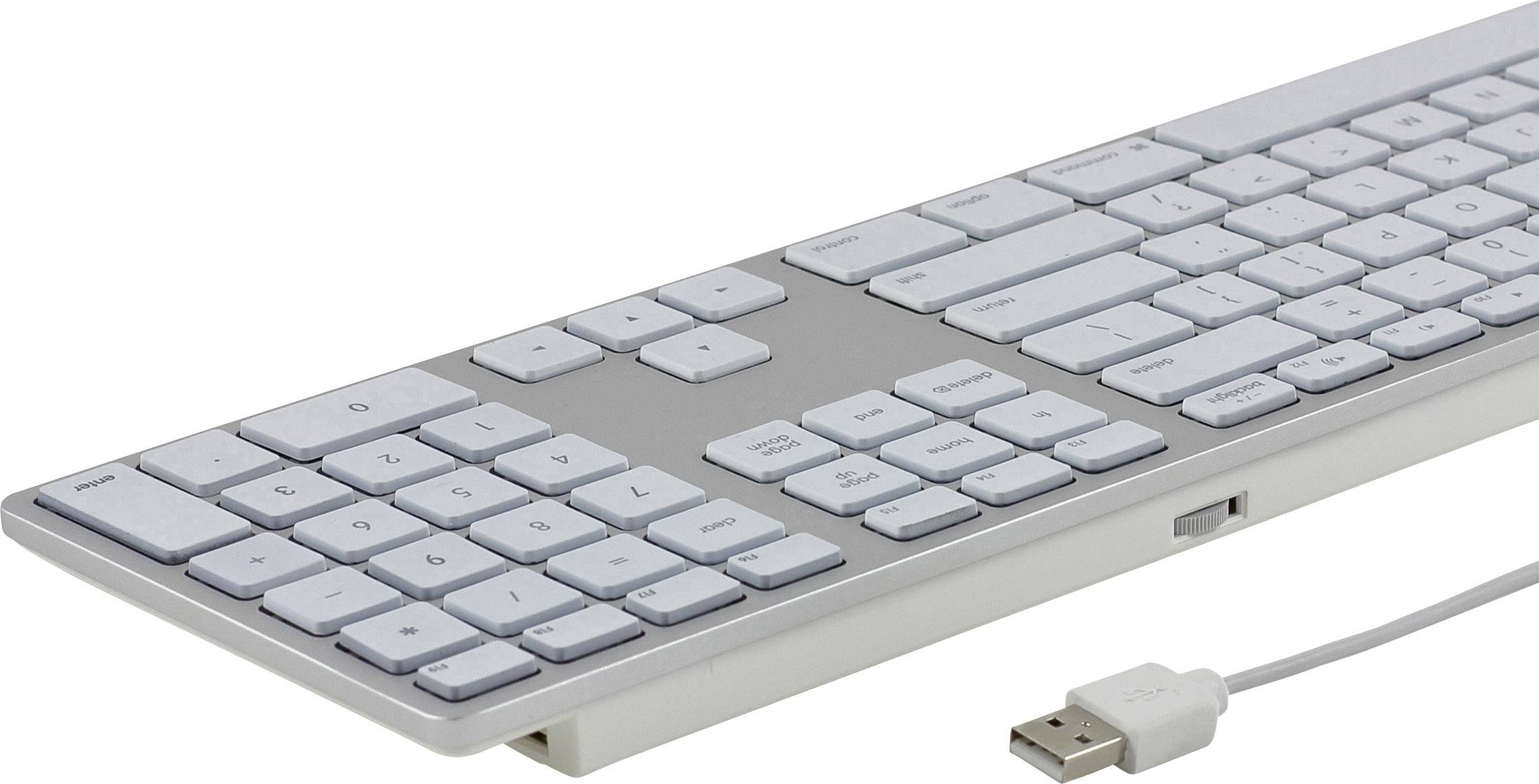 Matias FK318LS-DE USB Tastatur Deutsch, QWERTZ, Mac Silber, Weiß Beleuchtet, USB-Anschluss