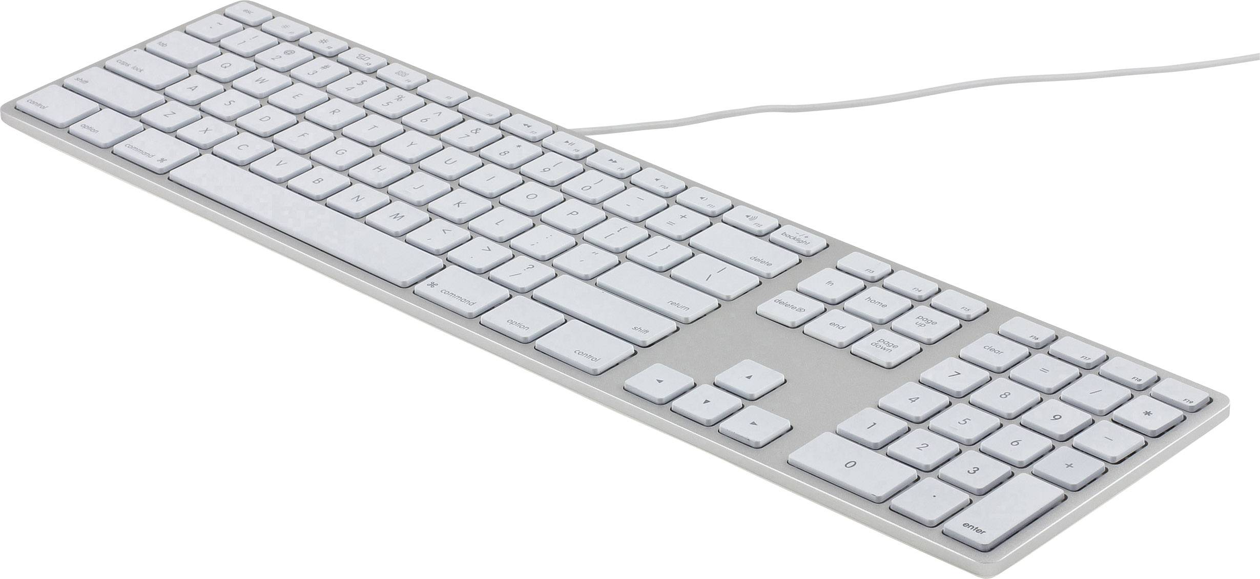 Matias FK318LS-DE USB Tastatur Deutsch, QWERTZ, Mac Silber, Weiß Beleuchtet, USB-Anschluss