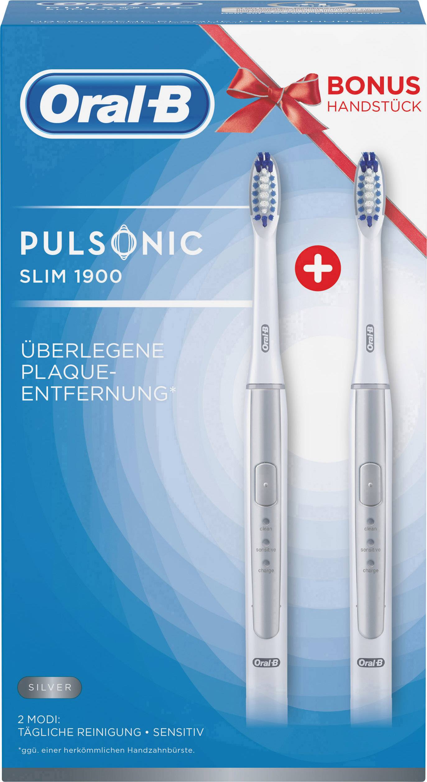 Oral-B Pulsonic 1900 Twinpack 81689160 Elektrische Zahnbürste Schallzahnbürste Silber
