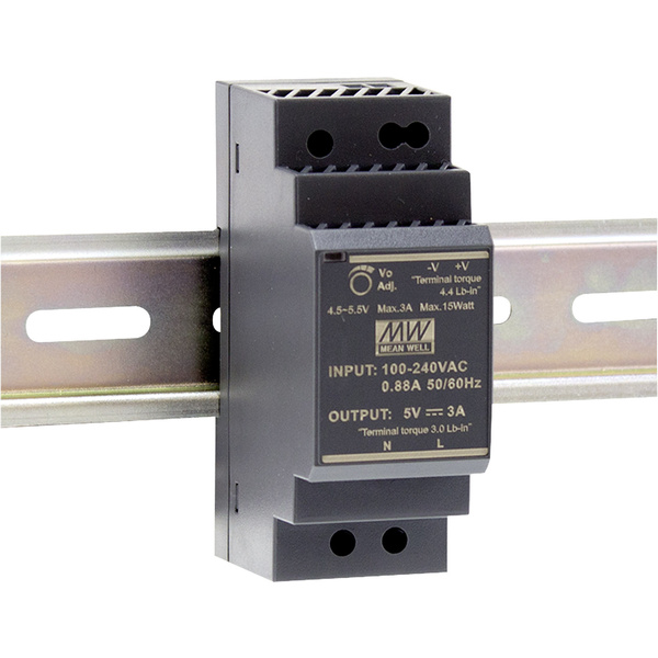 Mean Well HDR-30-5 Alimentation rail DIN 5 V/DC 3 A 15 W Nbr. de sorties:1 x Contenu 1 pc(s)