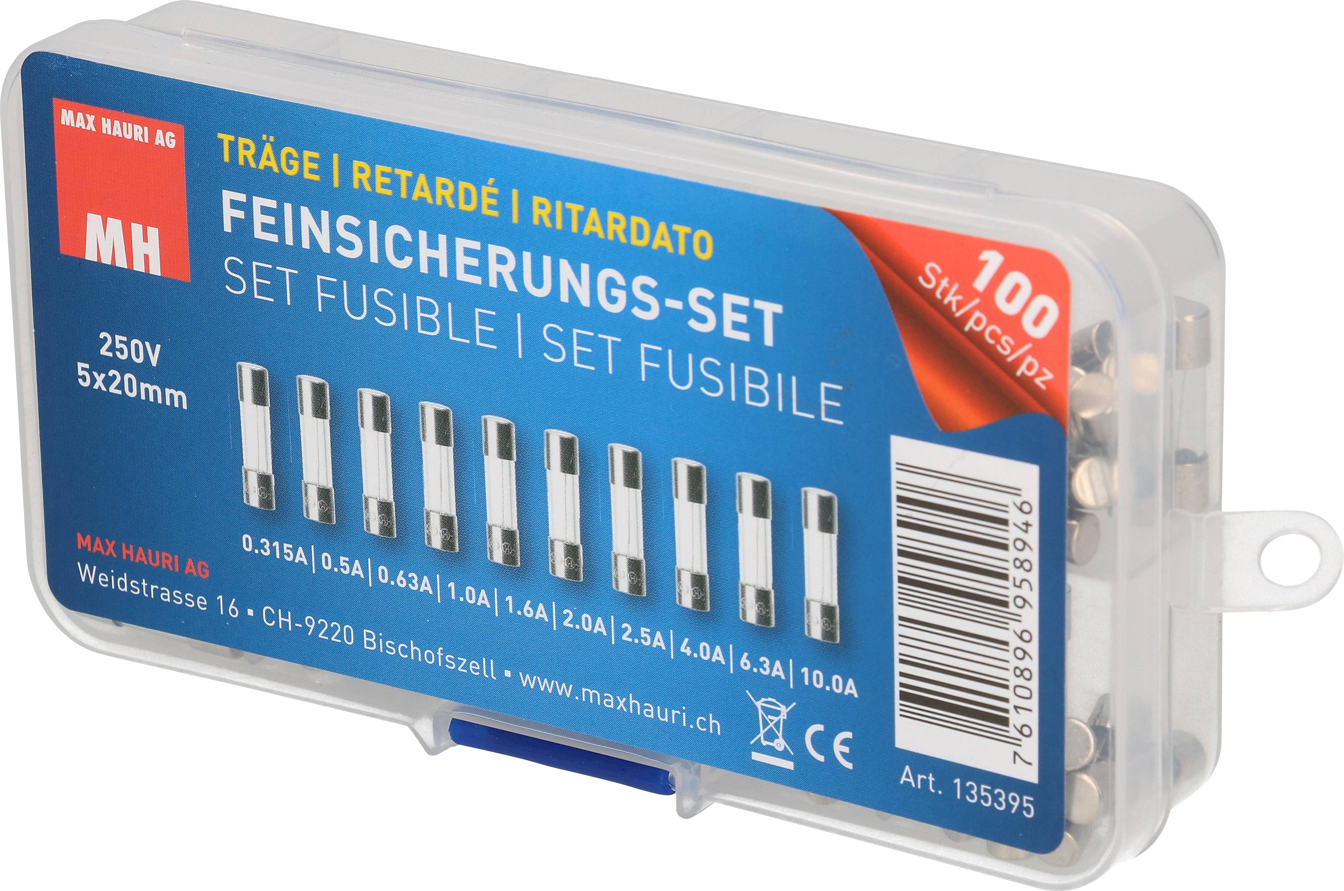 Max Hauri 135395 Feinsicherung-Sortiment (Ø x L) 5 mm x 20 mm Träge -T- Inhalt 100 St.