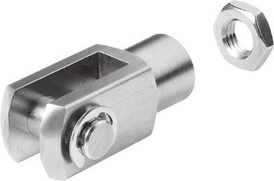 Verbindungsstück aus Metall mit rechteckiger Öffnung, Schraube und separater Mutter.