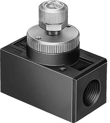 Ein hydraulisches Druckbegrenzungsventil mit einem Metallgehäuse und einem verstellbaren Drehknopf oben, seitliche Ein- und Ausgänge.
