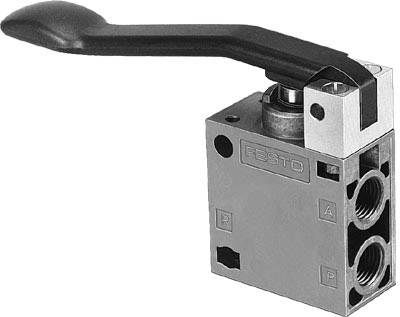 Ein pneumatisches Umschaltventil mit Hebel von Festo, das zum Steuern des Luftflusses in industriellen Anwendungen verwendet wird.