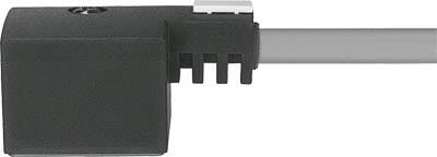 Schwarzer elektronischer Sensor mit rechteckigem Gehäuse und grauem Kabel.