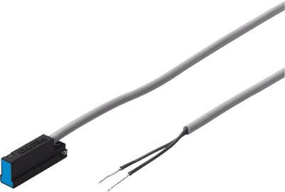Ein rechteckiger Sensor mit grauem Kabel und offenen Drahtenden, geeignet zur Verbindung mit elektronischen Geräten.
