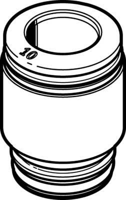 Eine technische Zeichnung einer Verschlusskappe oder Dichtung mit Gewinde, oben mit der Zahl '10' markiert.