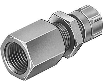Abbildung eines sechskantigen Metallanschlussstücks mit Gewinde und Zylinderform, häufig in Rohrleitungssystemen verwendet.