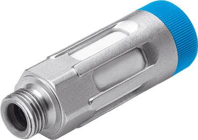 Metallischer Adapter oder Verbinder mit blauem Ende, wahrscheinlich für technische Anwendungen oder Rohrleitungssysteme.
