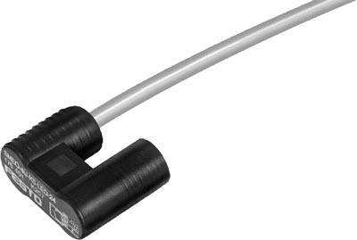 Ein schwarzer T-förmiger Sensor mit einem Kabel, kennzeichnet von 'Festo', eignet sich zur präzisen Positionsmessung in Automatisierungssystemen.
