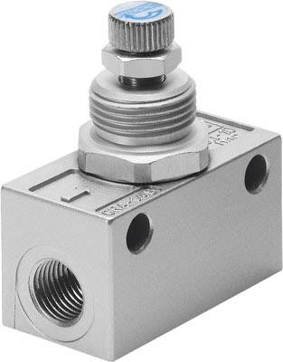 Metallisches Hydraulikventil mit Drehknopf auf Oberseite. Rechteckige Form mit mehreren Anschlussöffnungen für diverse Anwendungen.