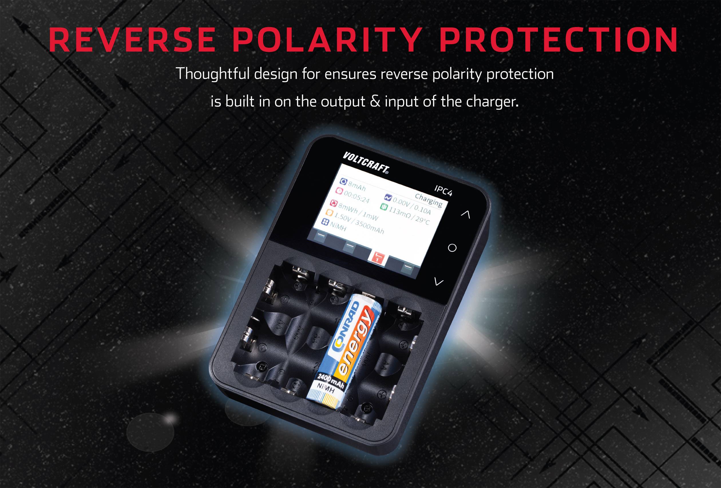 VOLTCRAFT IPC-4 Rundzellen-Ladegerät NiMH, NiCd, NiZn, LiIon, LiHV, LiFePO Mignon (AA), Micro (AAA), Baby (C), Mono (D), 10440