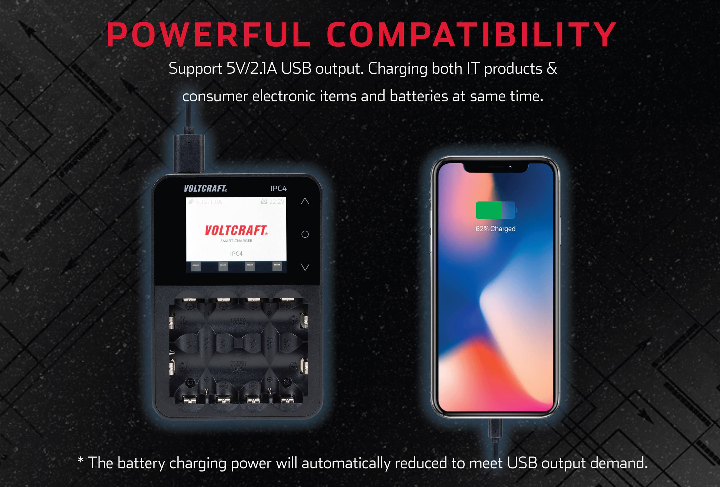 VOLTCRAFT IPC-4 Rundzellen-Ladegerät NiMH, NiCd, NiZn, LiIon, LiHV, LiFePO Mignon (AA), Micro (AAA), Baby (C), Mono (D), 10440