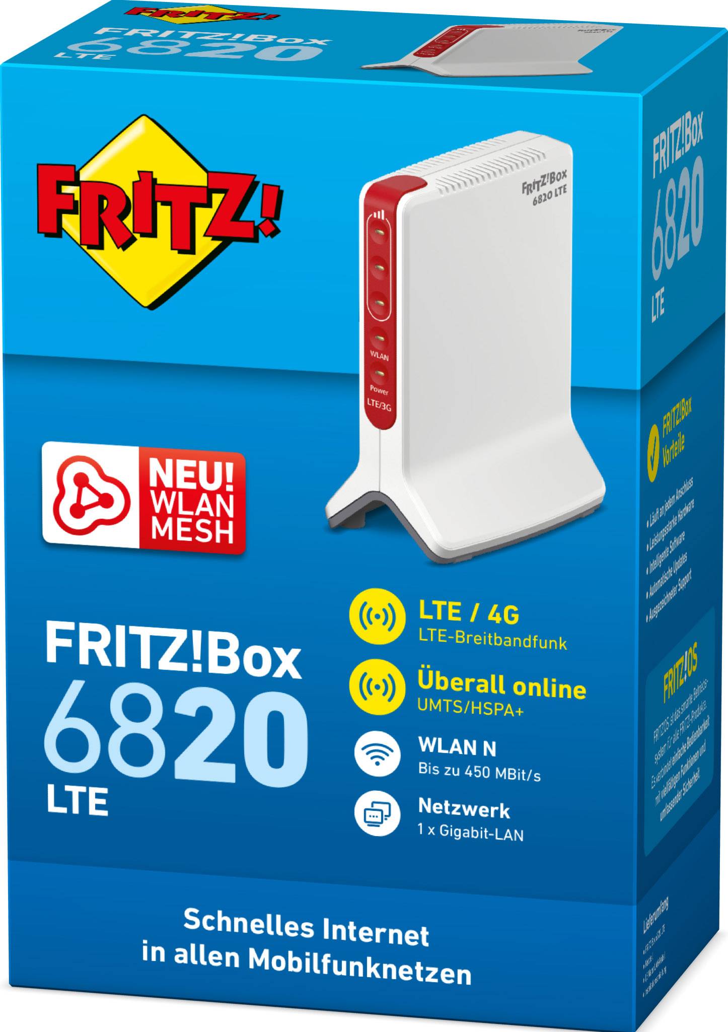 AVM FRITZ!Box 6820 LTE WLAN Router mit Modem Integriertes Modem: LTE, UMTS 2.4 GHz 450 MBit/s