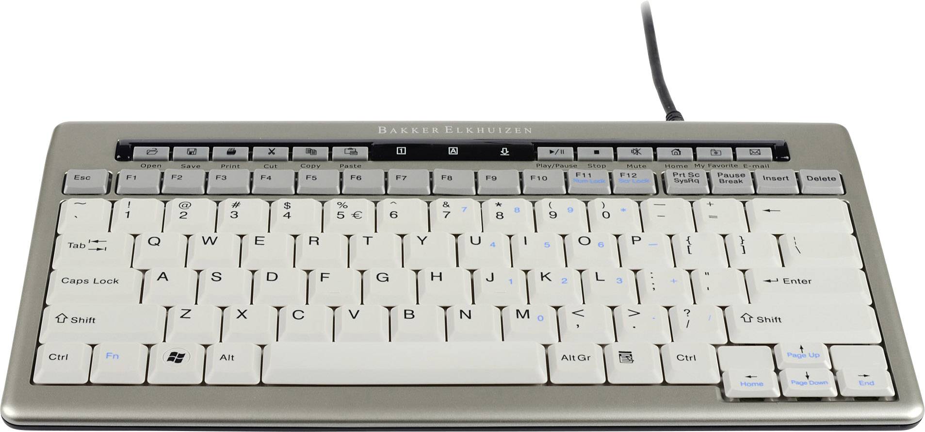 BakkerElkhuizen S-board 840 Design USB Tastatur Belgisch, AZERTY Silber, Weiß Multimediatasten, Extragroße Tasten, Ergonomisch