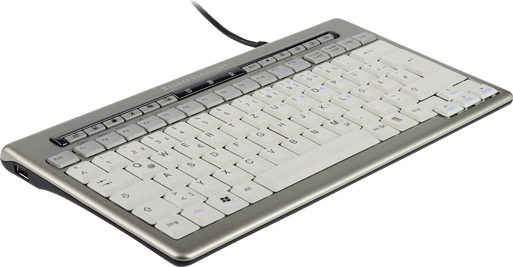 BakkerElkhuizen S-board 840 Design USB Tastatur Belgisch, AZERTY Silber, Weiß Multimediatasten, Extragroße Tasten, Ergonomisch