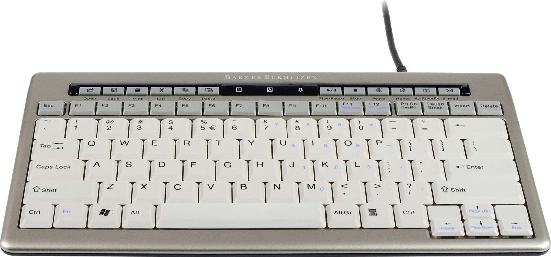 BakkerElkhuizen S-board 840 Design USB Tastatur Deutsch, QWERTZ Silber, Weiß Multimediatasten, Extragroße Tasten, Ergonomisch