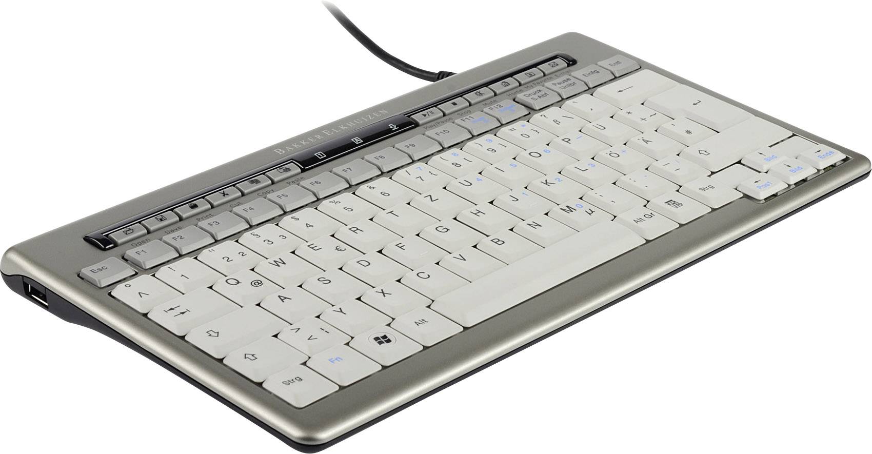 BakkerElkhuizen S-board 840 Design USB Tastatur Deutsch, QWERTZ Silber, Weiß Multimediatasten, Extragroße Tasten, Ergonomisch