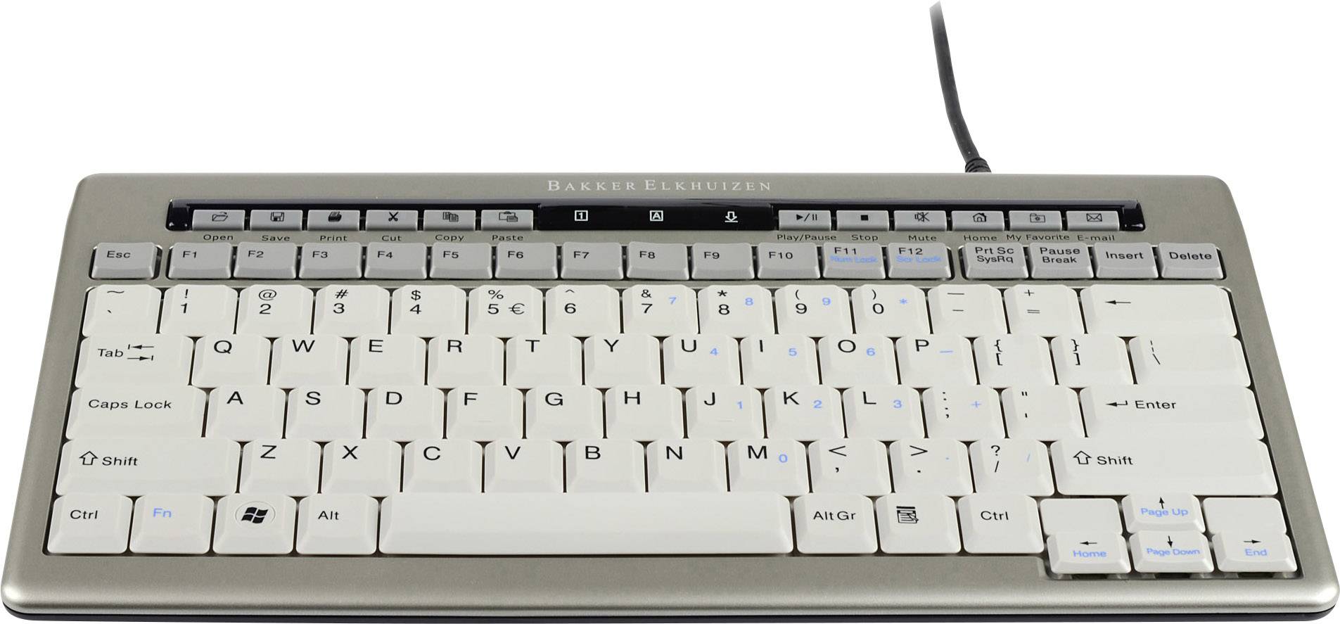 BakkerElkhuizen S-board 840 Design USB Tastatur Spanisch, QWERTY Silber, Weiß Ergonomisch, USB-Hub