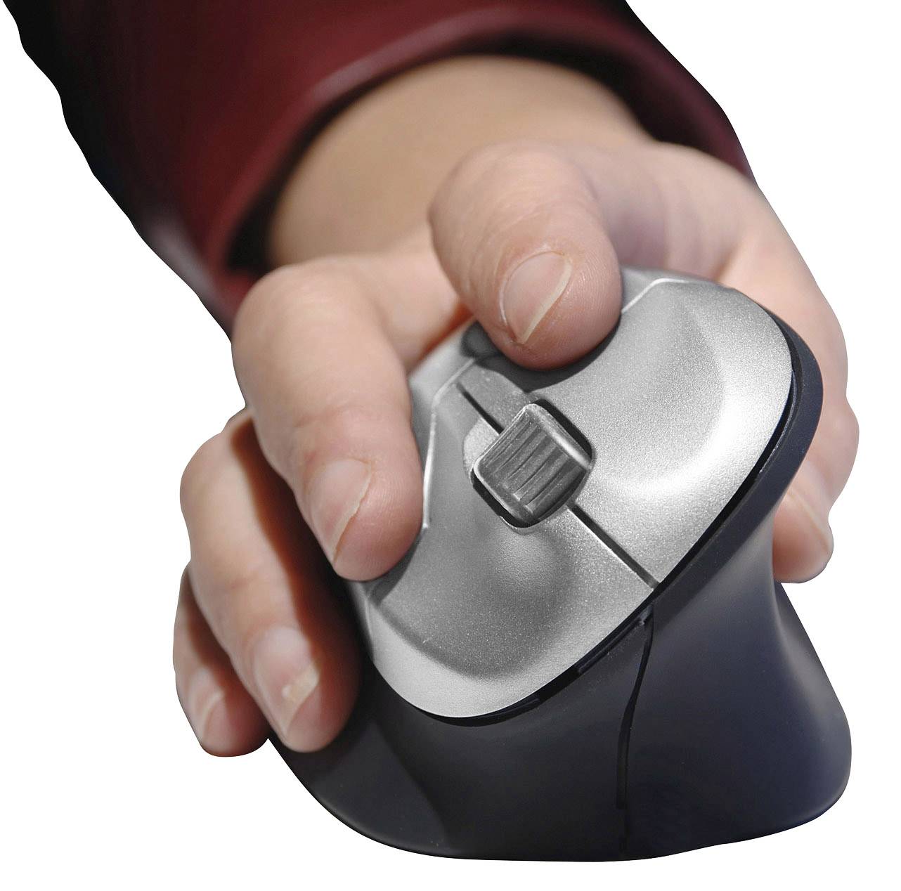 BakkerElkhuizen Grip Mouse Ergonomische Maus Funk Optisch Silber-Schwarz 3 Tasten 1600 dpi Ergonomisch