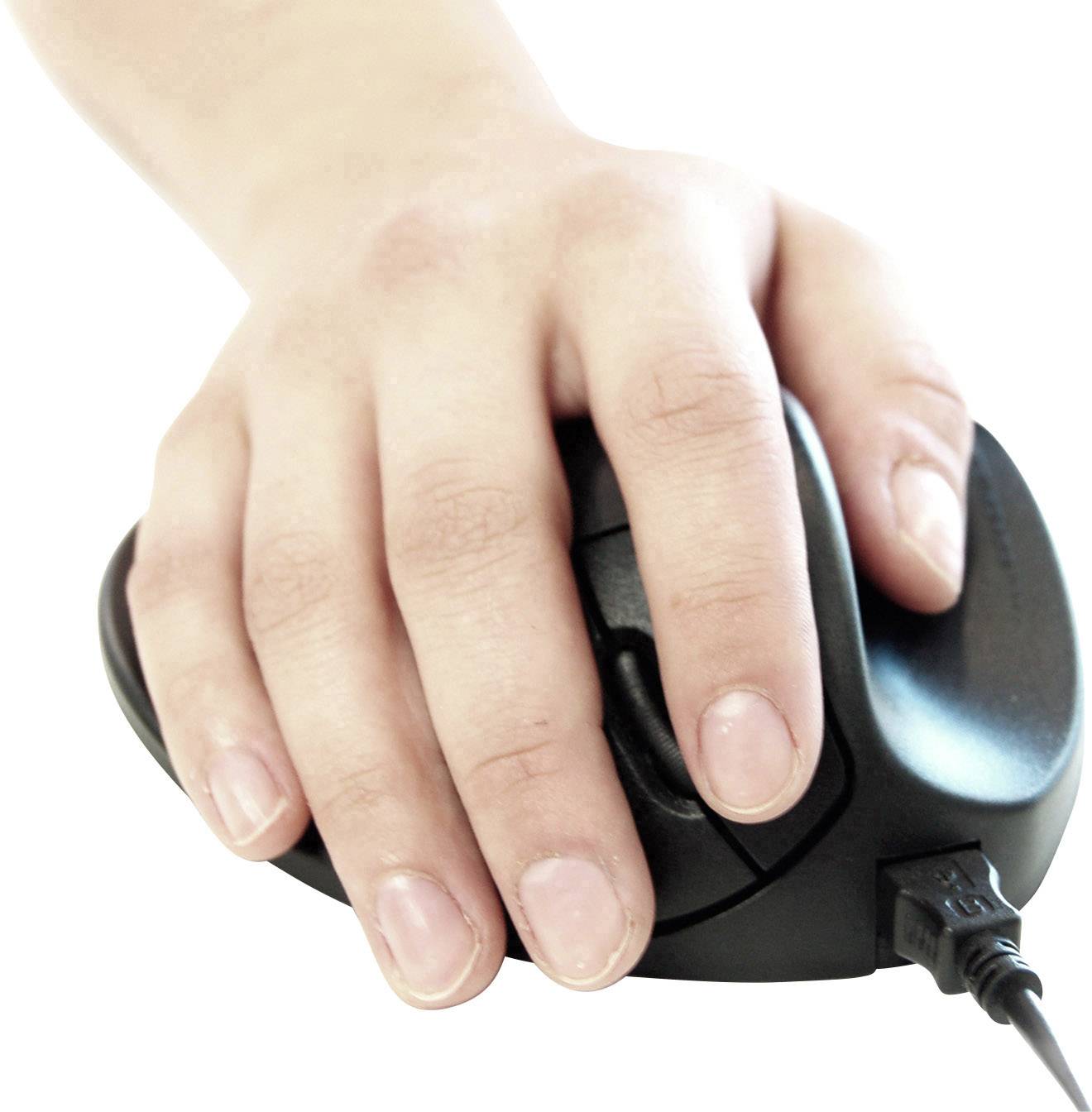 BakkerElkhuizen HandShoeMouse L Maus USB BlueTrack Schwarz 3 Tasten 1500 dpi Ergonomisch