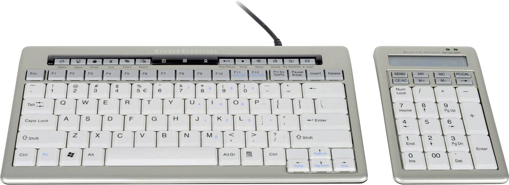 BakkerElkhuizen S-board 840 Design USB Nummernblock mit Kabelroller, Abnehmbares Kabel Silber, Weiß