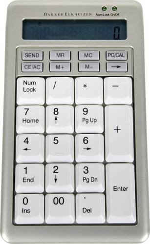 BakkerElkhuizen S-board 840 Design USB Nummernblock mit Kabelroller, Abnehmbares Kabel Silber, Weiß