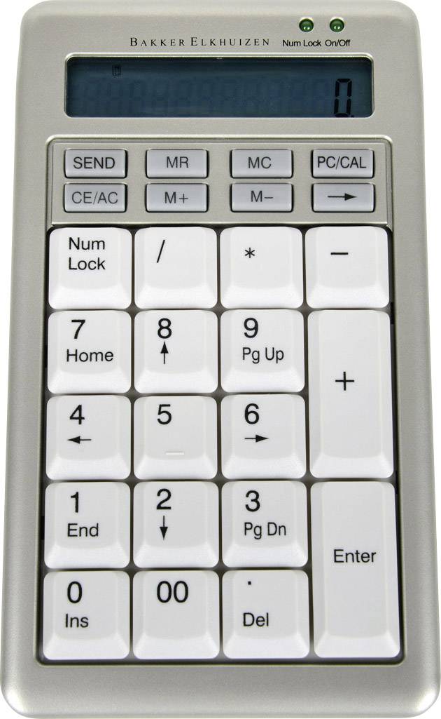 BakkerElkhuizen S-board 840 Design USB Nummernblock mit Kabelroller, Abnehmbares Kabel Silber, Weiß