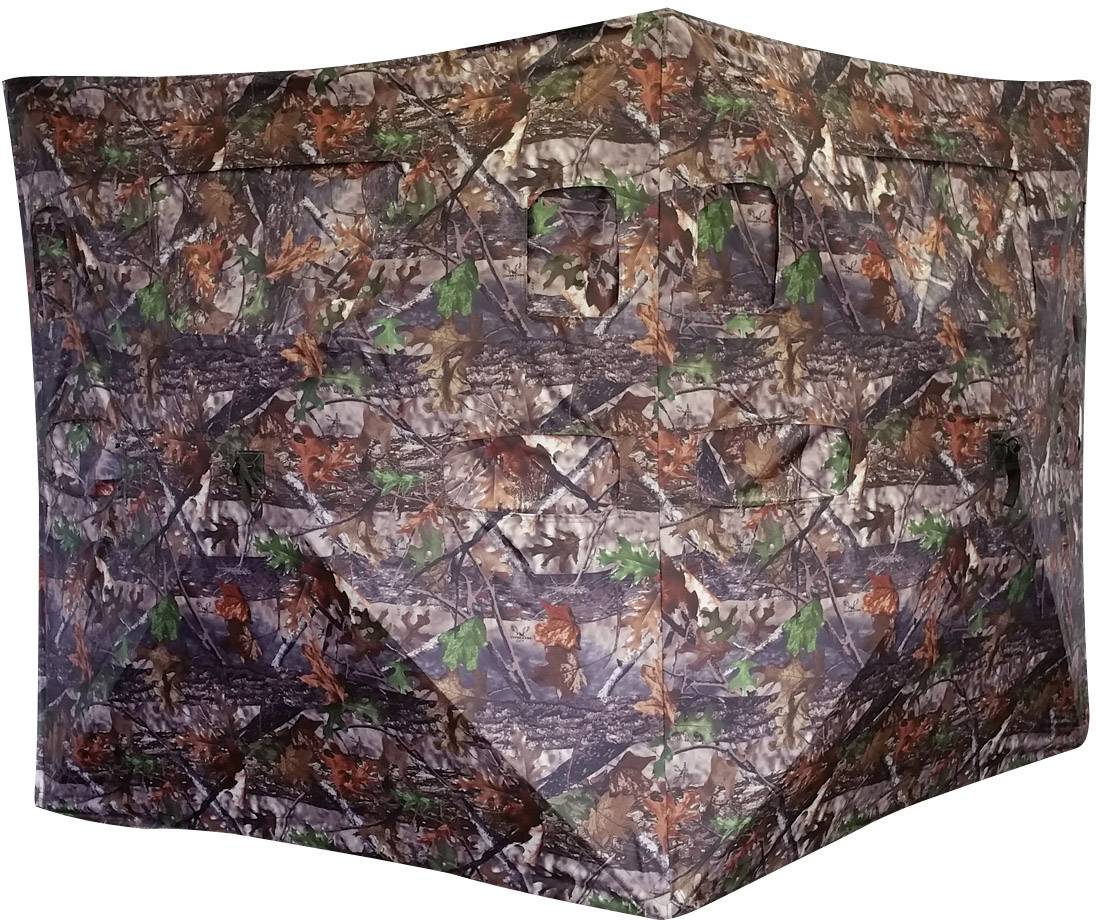 Jagdversteck mit Tarnmuster, geeignet zur Wildbeobachtung im Wald. Duktiles Design mit Blättermuster zur natürlichen Tarnung.