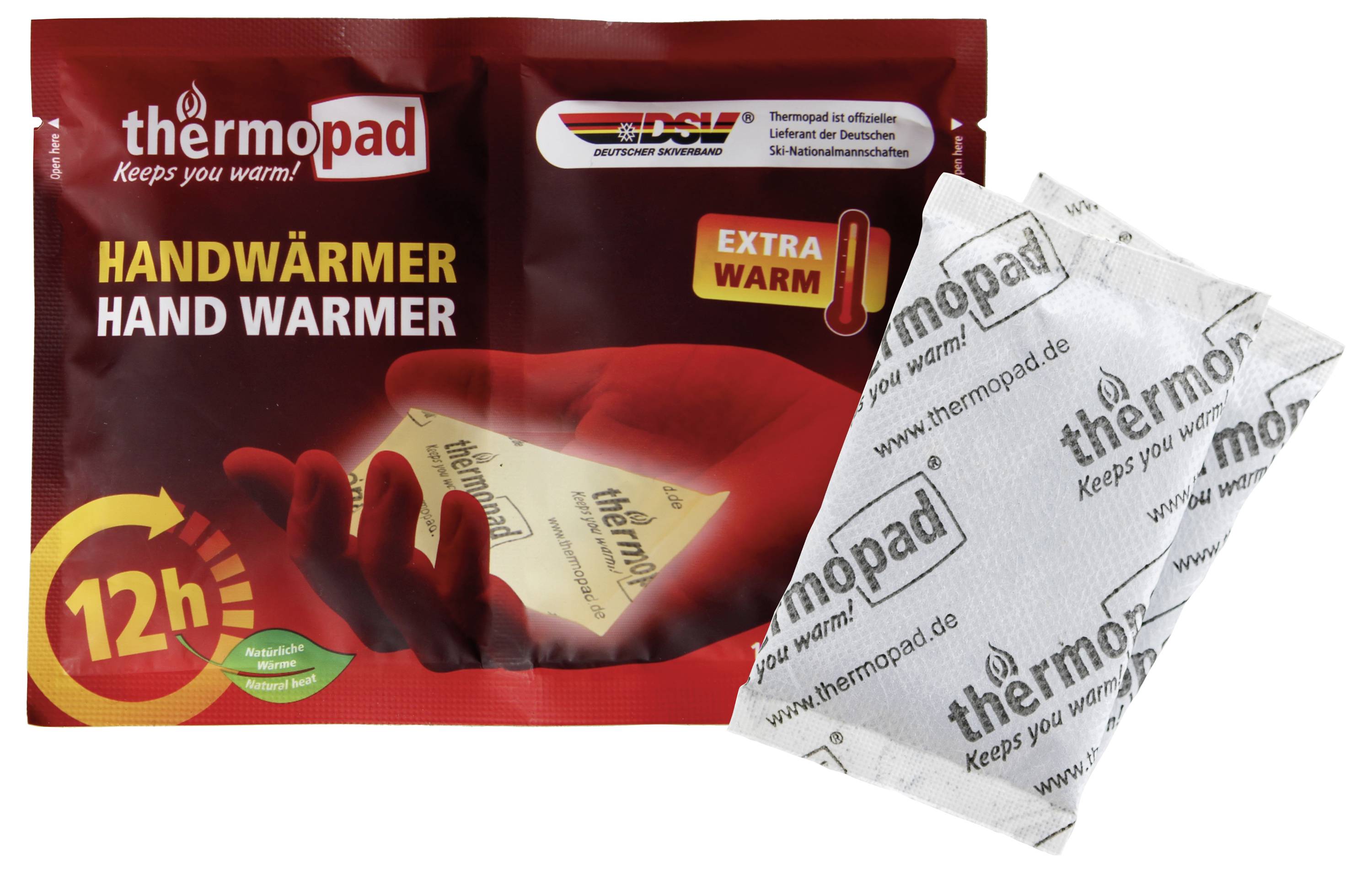 Thermopad Handwärmer-Verpackung mit einem roten „12h