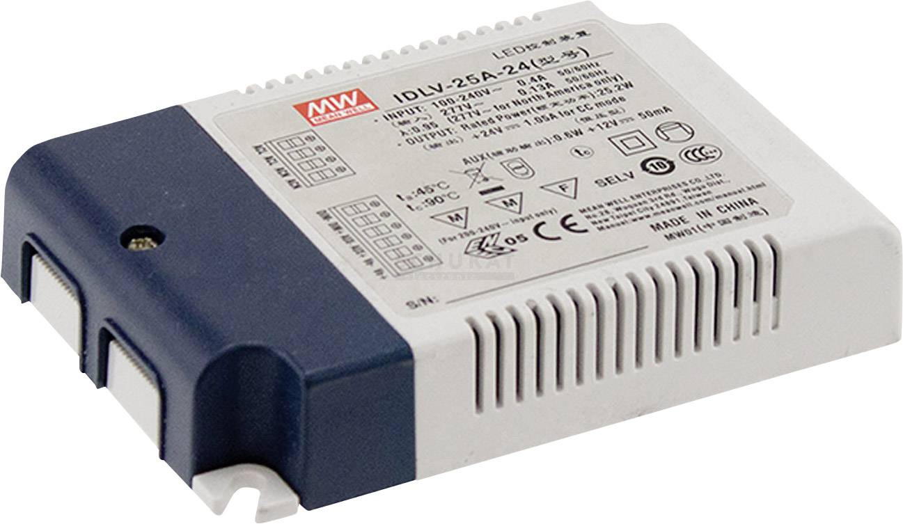 MW Mean Well LED-Treiber Konstantspannung 24.96 W 0.52 A 48 V/DC dimmbar, Überlastschutz, Überspannung, PFC-Schaltkreis, Montage auf entflammbaren