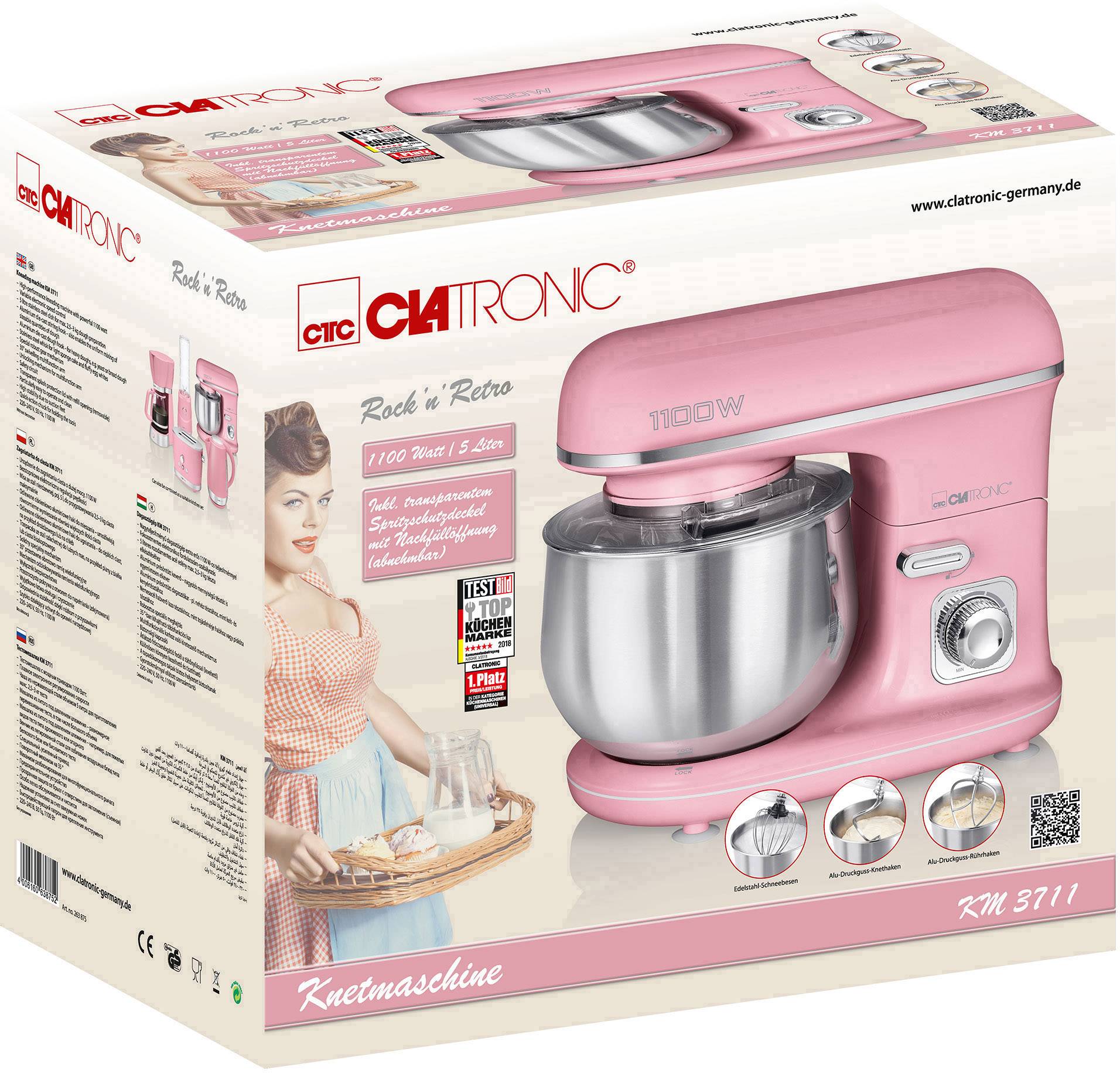 Clatronic KM 3711 Knetmaschine 1100W Pink