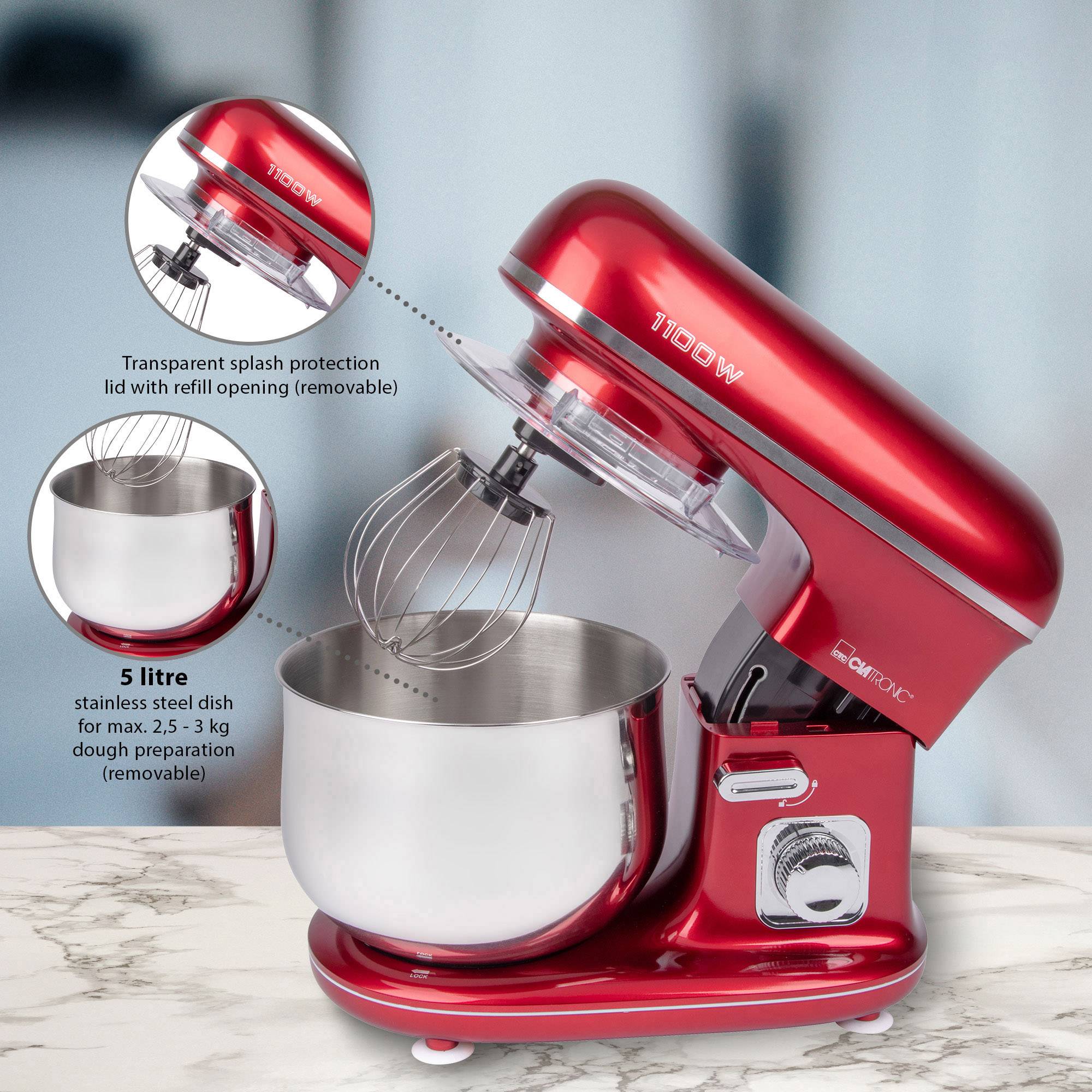 Clatronic KM 3712 Knetmaschine 1100 W Rot