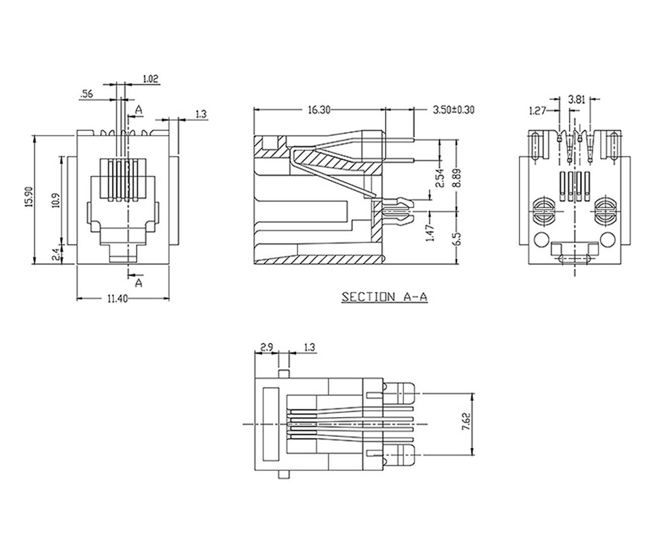 Encitech RJJU-44-122-E1V-047 RJ10 Steckverbinder 3251-0027-02 Buchse, Einbau vertikal Polzahl 4P4C Schwarz
