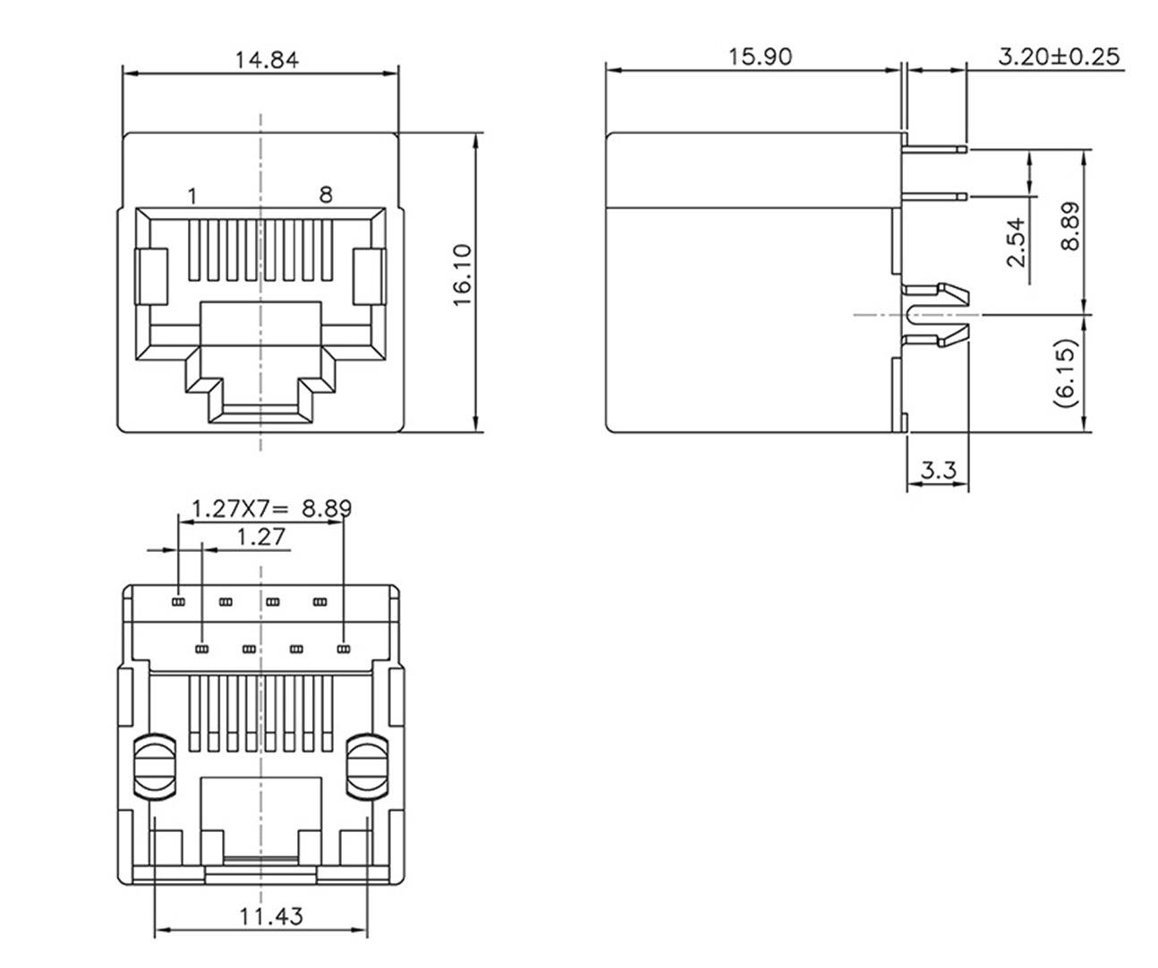 Encitech RJJU-88-142-E7V-023 RJ45 Steckverbinder 3257-0006-02 Buchse, Einbau vertikal Polzahl 8P8C Schwarz