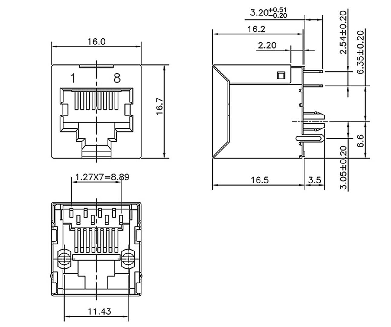 Encitech RJJS-88-142-E1V-002 RJ45 Steckverbinder 3251-0003-02 Buchse, Einbau vertikal Polzahl 8P8C Metall