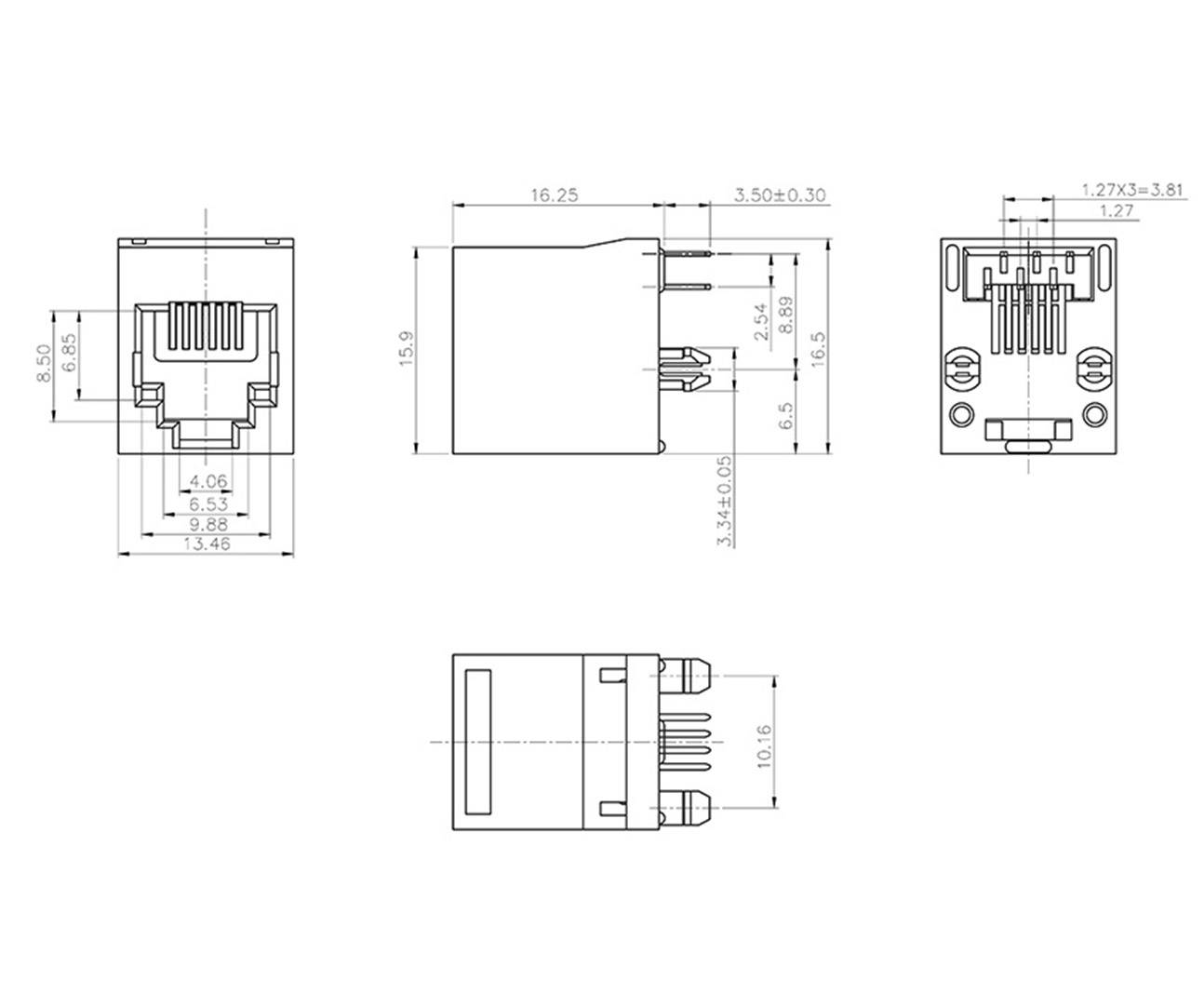 Encitech RJJU-64-1407-E1V-088 RJ14 Steckverbinder 3251-0024-08 Buchse, Einbau vertikal Polzahl 6P4C Schwarz